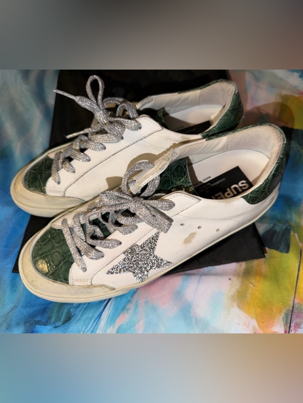 Golden Goose Swarovski Crystal and Green Crocodile Superstar Sneaker Tennis Shoe - Picture 13 of 13